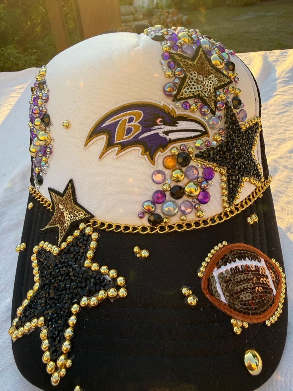 Baltimore Ravens  custom Embellished Black & White Baseball Cap